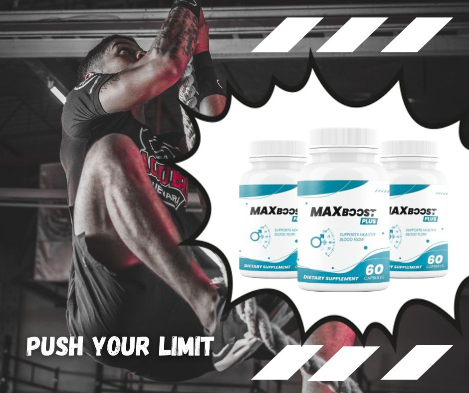 MaxBoost Plus natural male performance supplement bottle with clinical-strength beetroot & adaptogen blend
