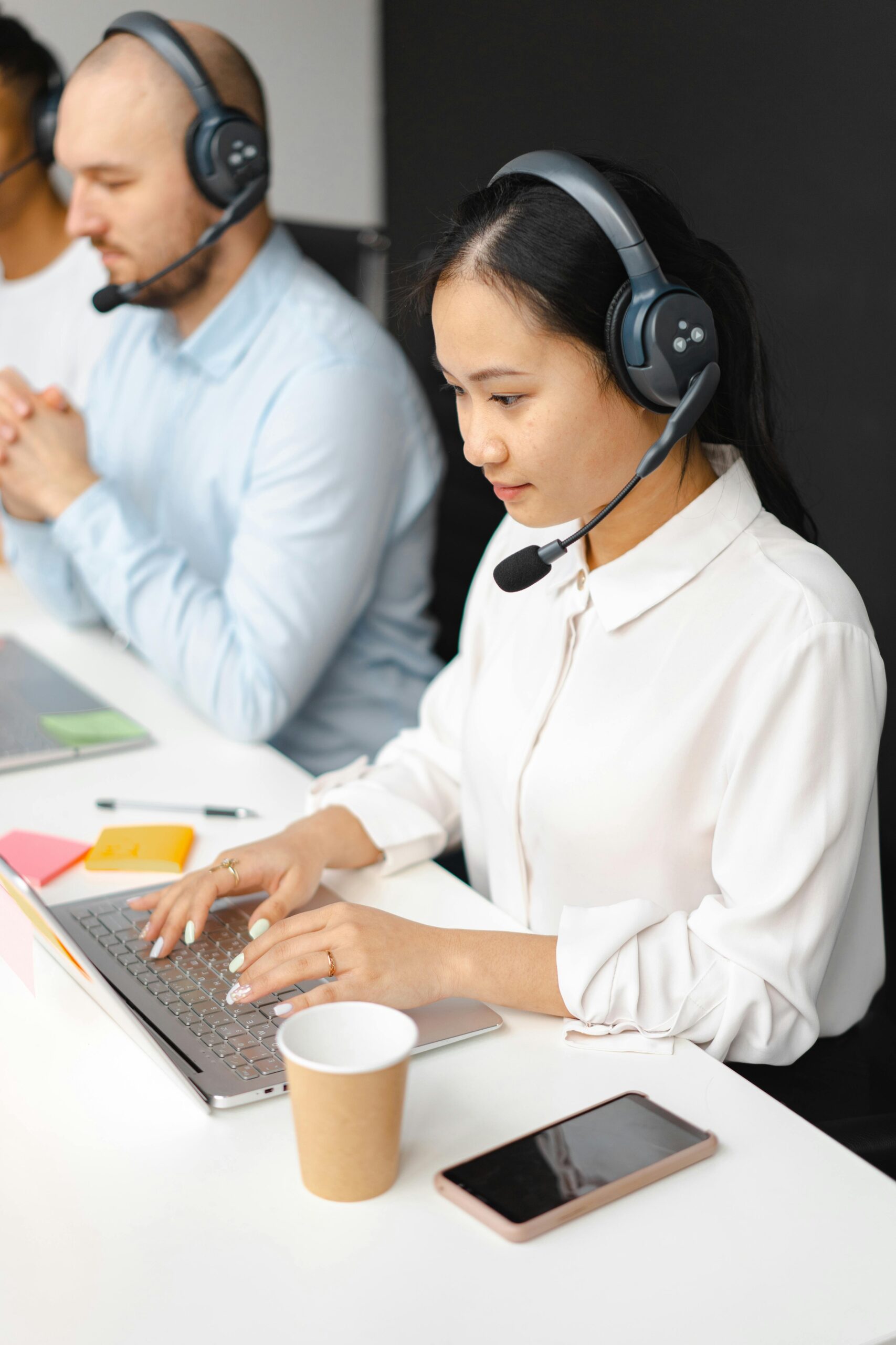 Remote live chat agent working from home on laptop